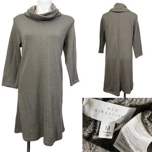 New Directions sz M chunky cable knit sweater dress taupe/gray color